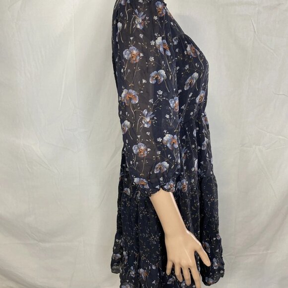 NEW ULLA JOHNSON Women's Abri Tiered Silk Mini Dress Navy Floral Size 2 - Picture 3 of 15